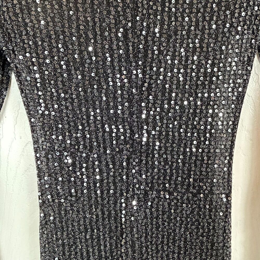 Rachel Roy Collection Women Sz S Dress Sequin Crew Neck Long Sleeves Mesh Sheer - Picture 8 of 12